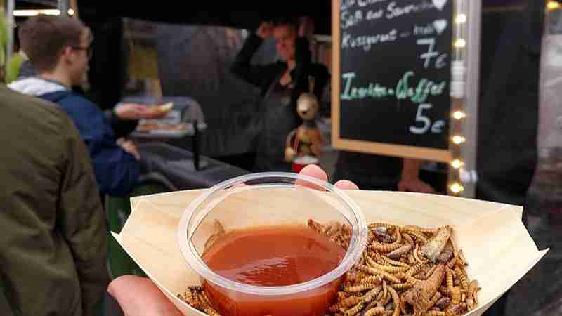 Insects as food - Speiseinsekten auf deutschem Streetfood Markt, tags: den verzehr von 16 - CC BY-SA